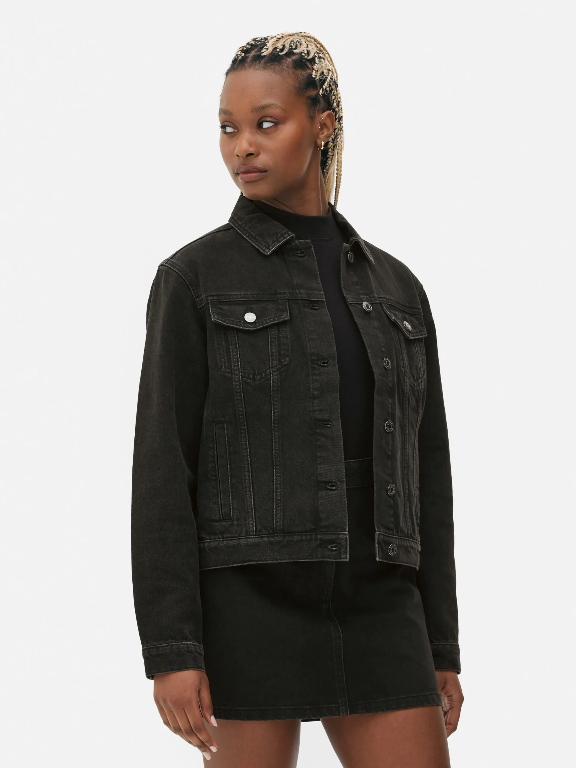 Denim|Jacken Und Mäntel|Primark Trucker-Jeansjacke Im Stil Der 80er Jahre Schwarz