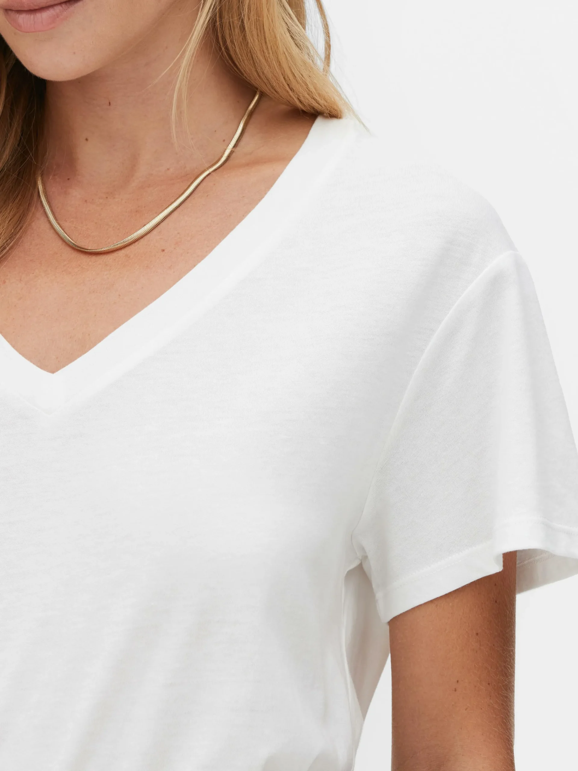 Tops Und T-Shirts|Primark T-Shirt Aus Baumwollmischgewebe Mit V-Ausschnitt Weiß