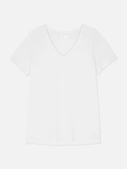 Tops Und T-Shirts|Primark T-Shirt Aus Baumwollmischgewebe Mit V-Ausschnitt Weiß