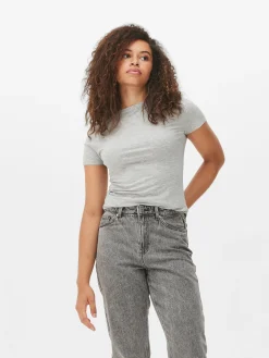 Tops Und T-Shirts|Primark T-Shirt Aus Stretch Mit Rundhalsausschnitt Grau meliert