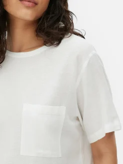 Blusen|Primark T-Shirt Mit Brusttasche Aus Leinengemisch Weiß