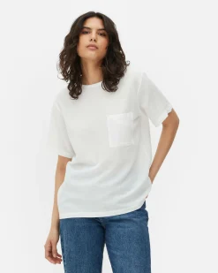 Blusen|Primark T-Shirt Mit Brusttasche Aus Leinengemisch Weiß
