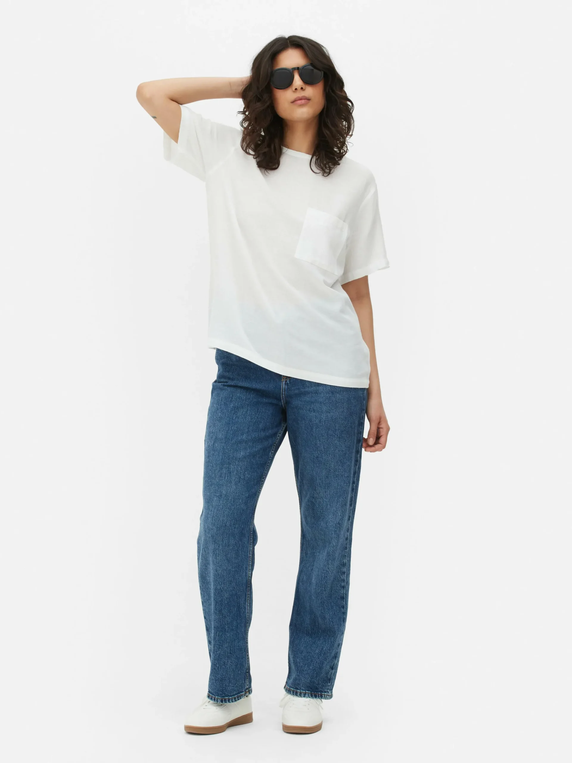 Blusen|Primark T-Shirt Mit Brusttasche Aus Leinengemisch Weiß