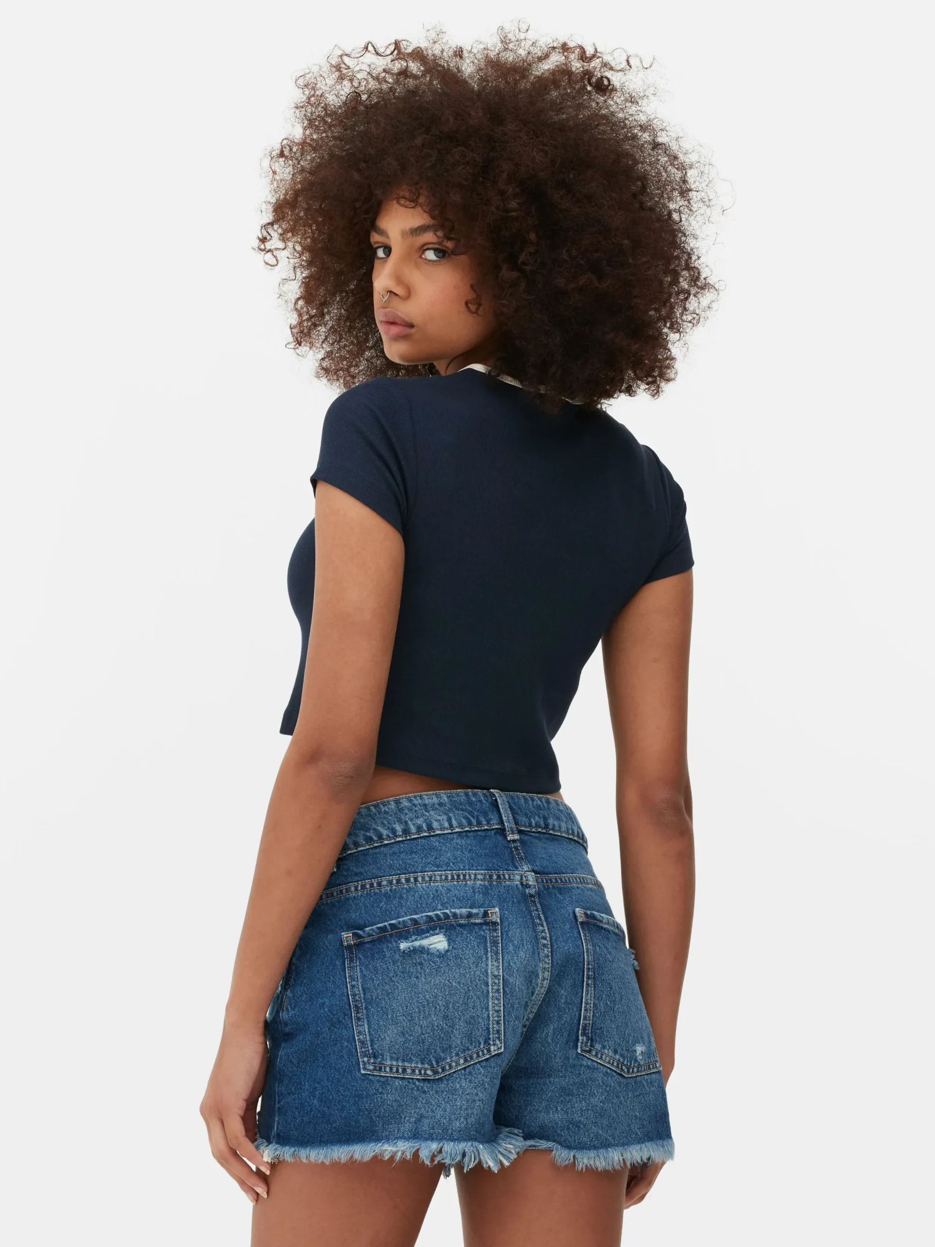 Tops Und T-Shirts|Primark T-Shirt Mit Eingekerbtem Ausschnitt Und Grafik Marineblau