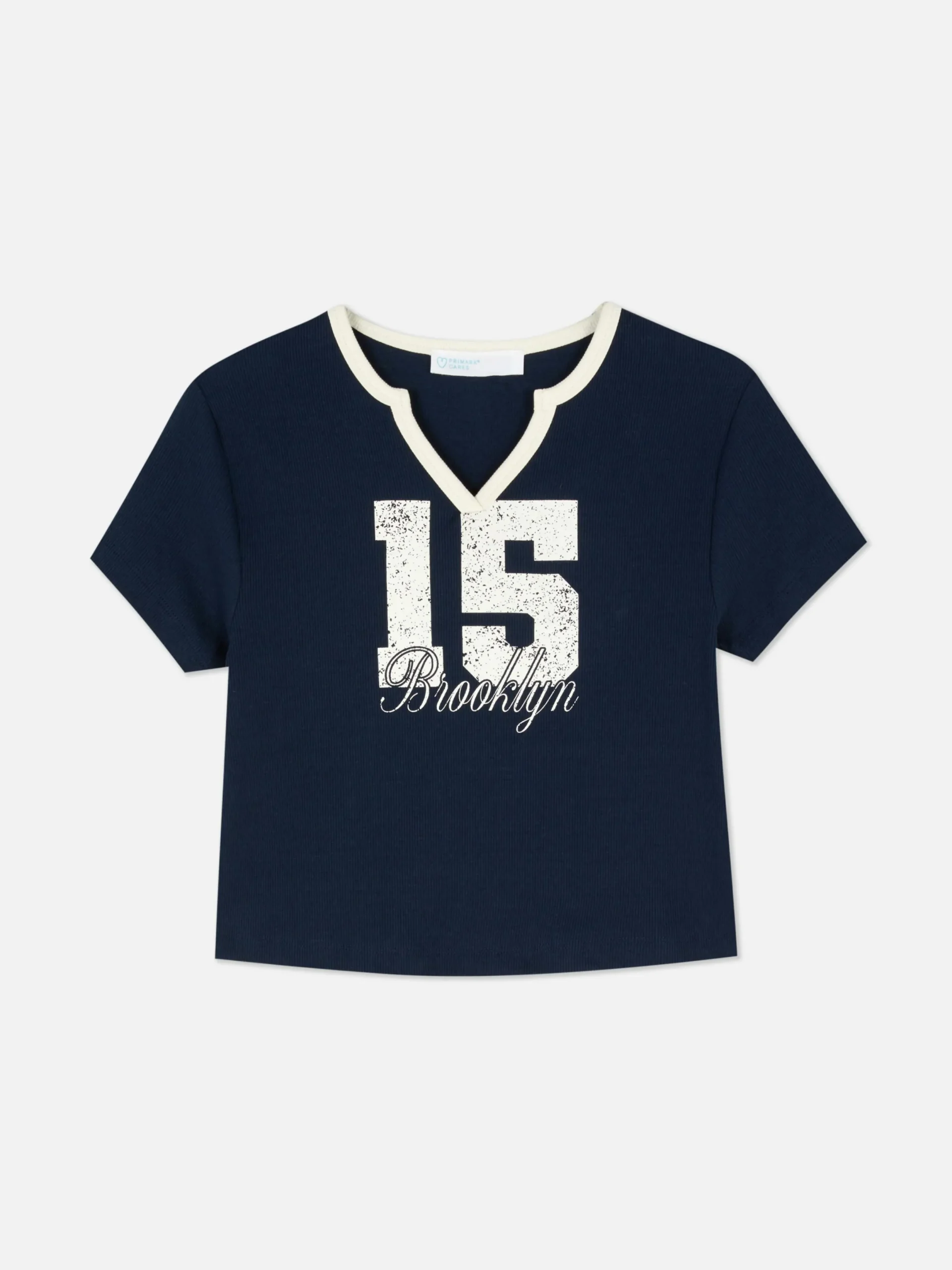 Tops Und T-Shirts|Primark T-Shirt Mit Eingekerbtem Ausschnitt Und Grafik Marineblau