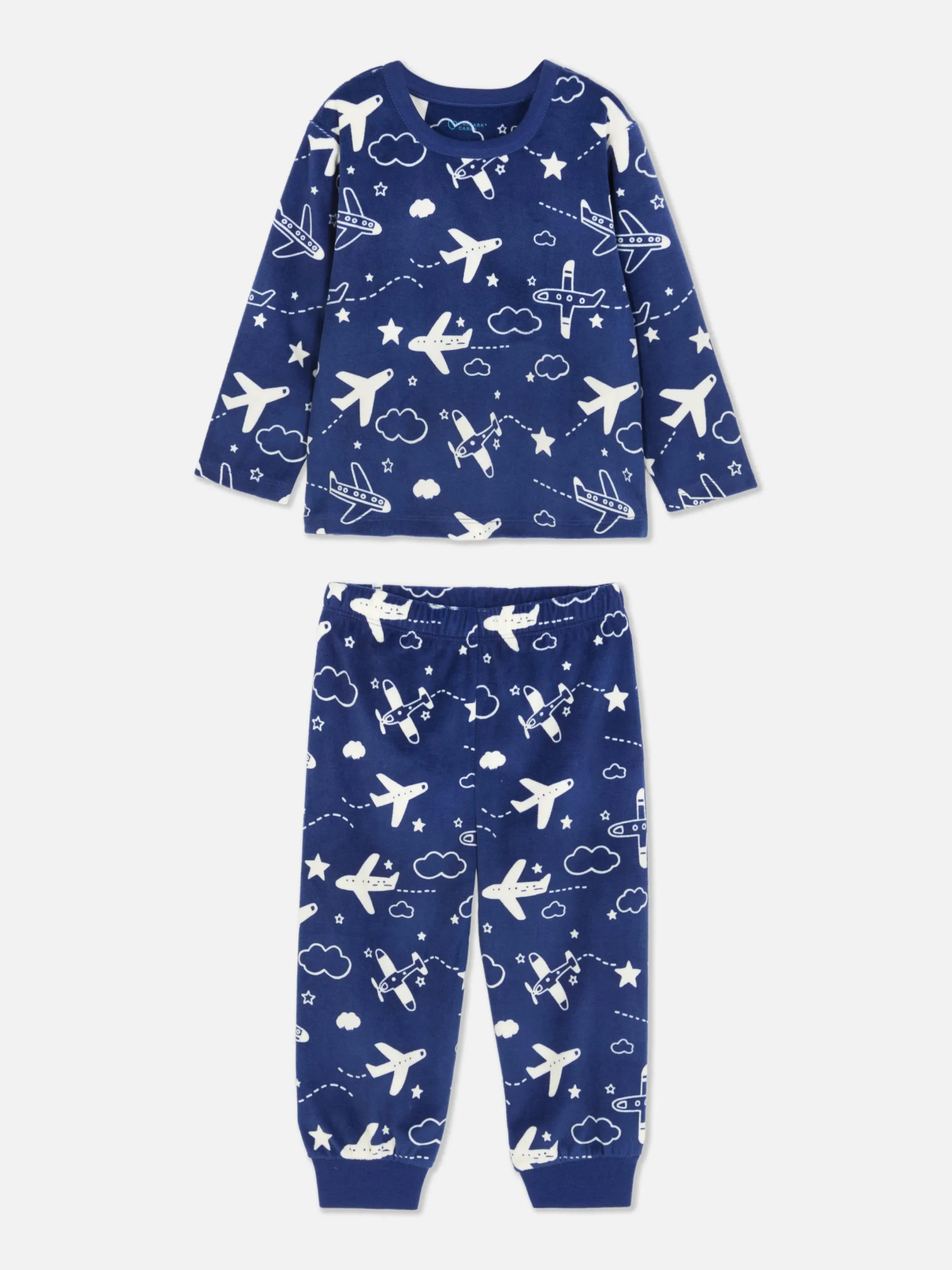 Schlafanzüge Und Nachtwäsche|Primark Velours-Schlafanzug Mit Grafik Blau