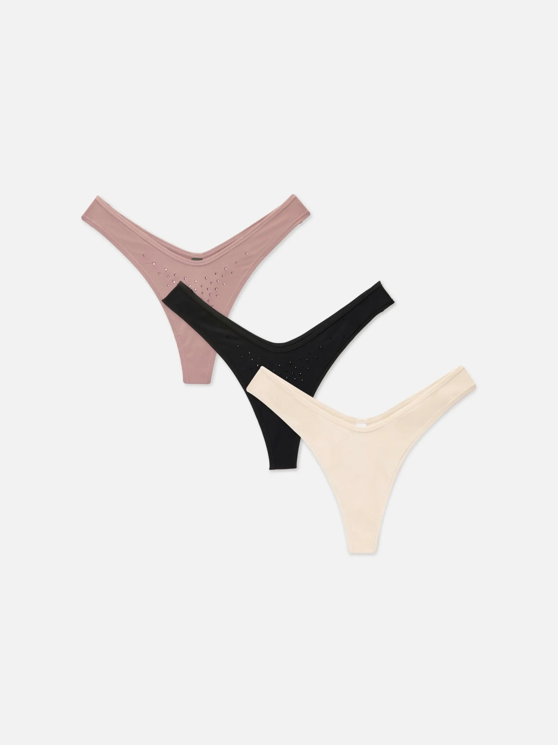 Slips|Primark Verzierte Miami-Tangas, 3er-Pack Mokkafarben