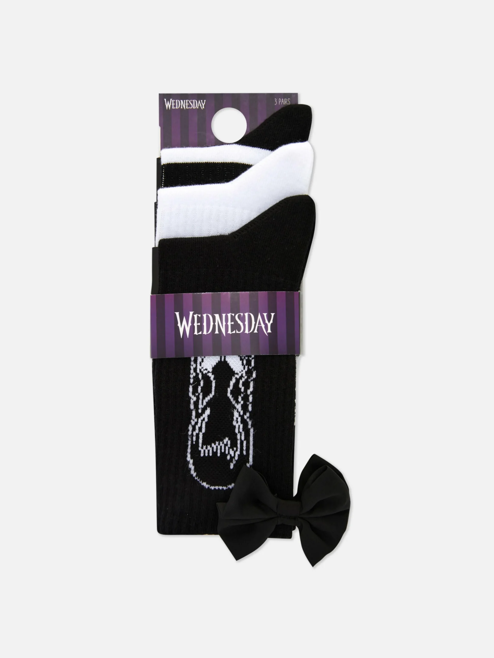 Halloween Alle|Socken|Primark „Wednesday Addams“ Crew-Socken, 3er-Pack Schwarz