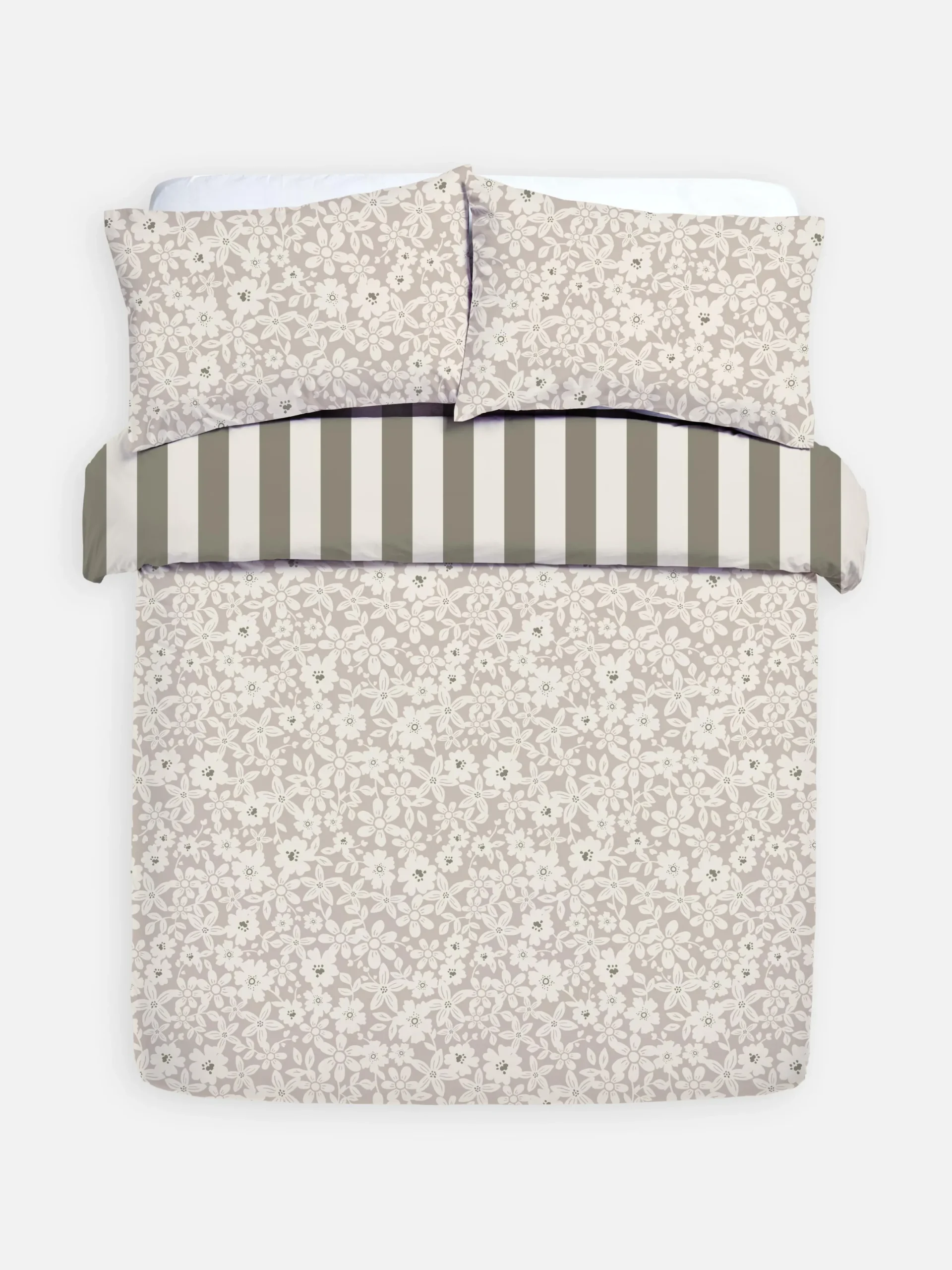 Bettwäsche Und Sets|Primark Wendebettwäsche Mit Blumen Und Streifen, Doppelbett Naturfarben