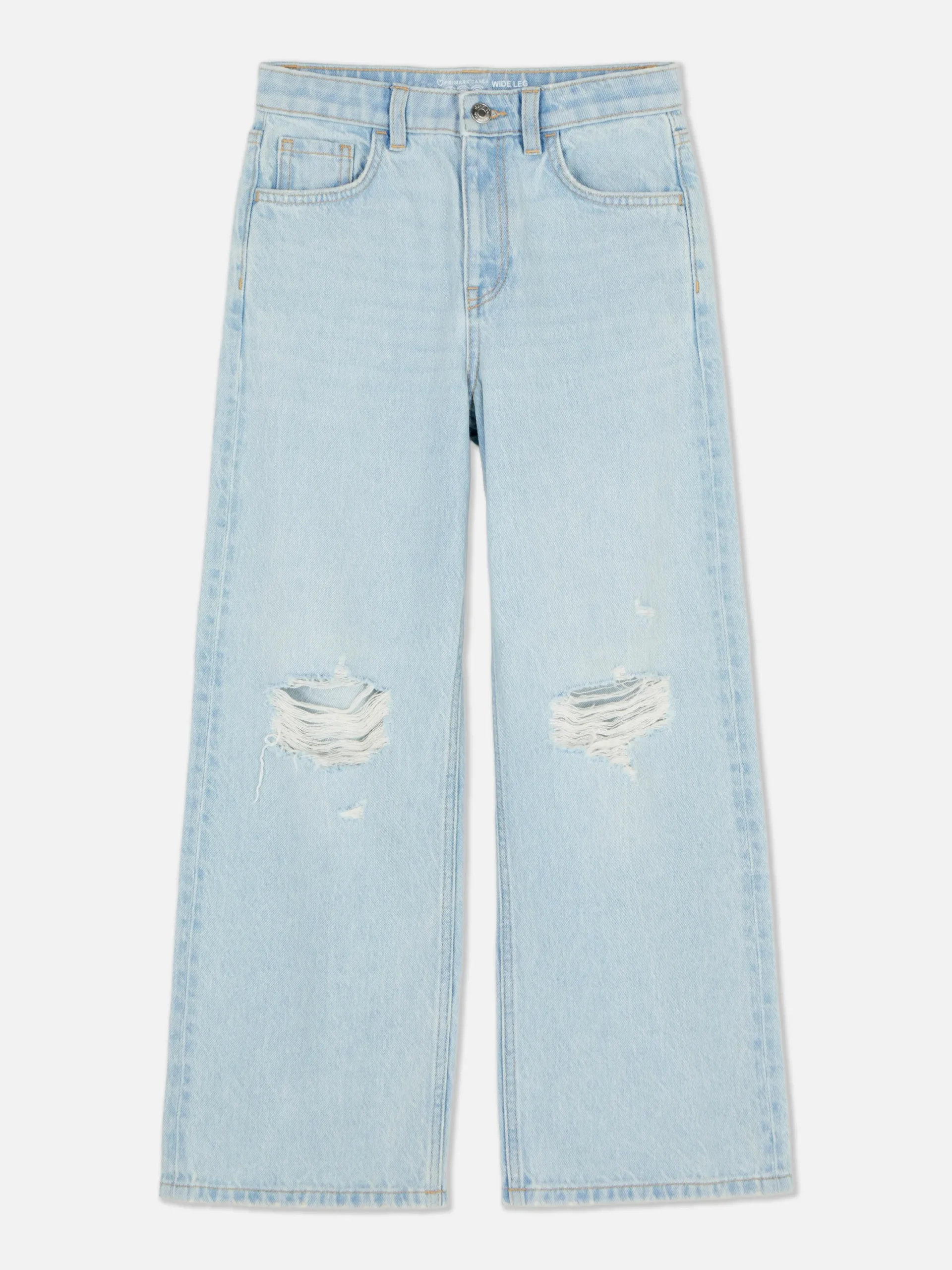 Jeans|Primark Zerrissene Denim-Jeans Mit Weitem Bein Hellblau