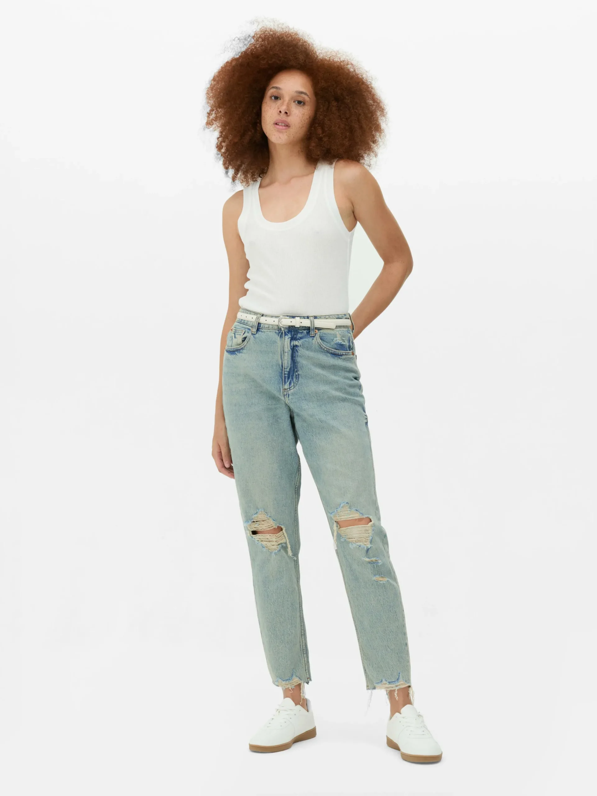 Denim|Jeans|Primark Zerrissene Mom-Jeans Aus Denim Hellblau
